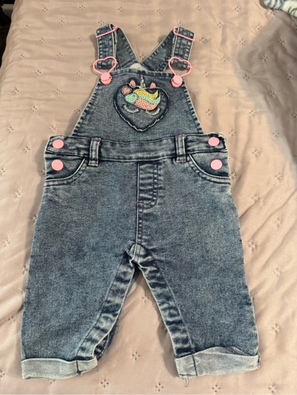 Pink-Accent Denim Overalls for Kids